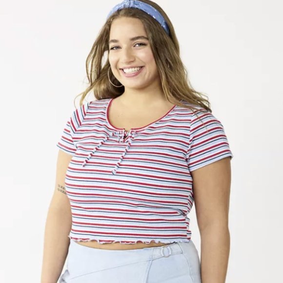 SO RED, WHITE & BLUE LACE UP TEE SIZE 1X  # 611 - Picture 1 of 2